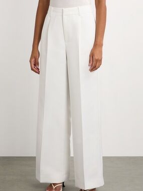 White Hervé Léger Paris Duchess Satin Wide-Leg Pants – Alabaster – Size 4 – NWT